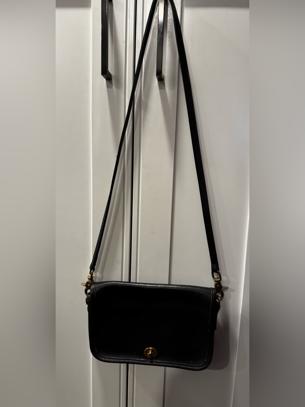 Coach Black Leather Crossbody with Gold-Tone Hardware